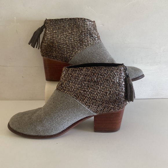 Tom's chunky heel grey and brown tone tweed shoe boots with fringe zipper detail - Picture 16 of 16